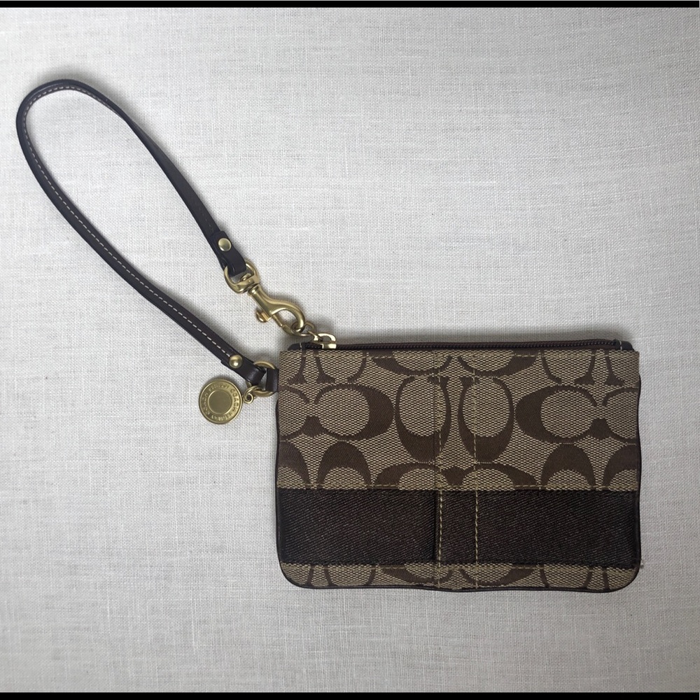 Coach Tan and Brown Signature Wristlet